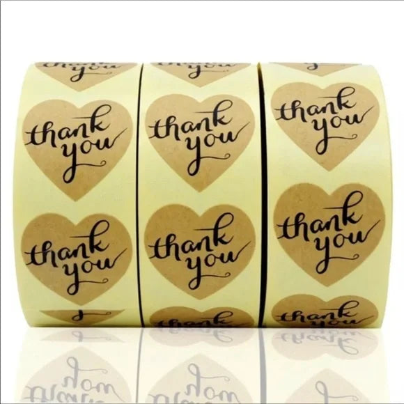 Brand New "Thank you" 😊 Heart-Shaped‎ ❤️ Self-Adhesive Kraft Stickers