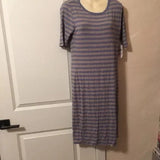 NWT LulaRoe Julia Grey with Light Blue Striped Pattern‎ Dress. Size Medium