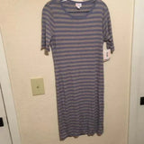 NWT LulaRoe Julia Grey with Light Blue Striped Pattern‎ Dress. Size Medium