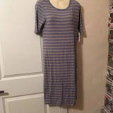 NWT LulaRoe Julia Grey with Light Blue Striped Pattern‎ Dress. Size Medium