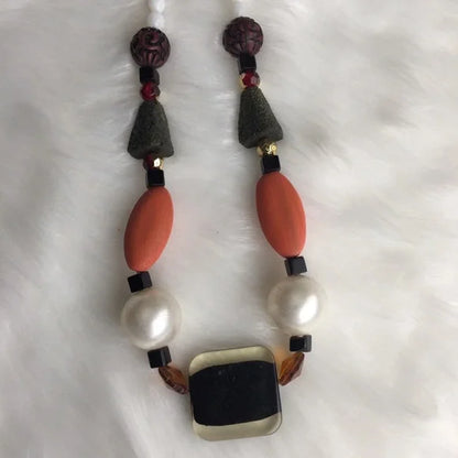 New Beverly Hills Colorful Orange White Beaded Necklace.‎ Women's Fashion