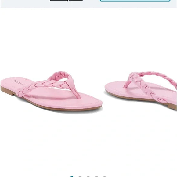 50 % OFF NWT Abound Frannie Braided Thong Pink Sandal‎ Slippers. Size 8M. Women's Fashion.