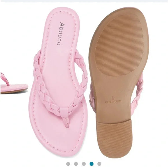 50 % OFF NWT Abound Frannie Braided Thong Pink Sandal‎ Slippers. Size 8M. Women's Fashion.