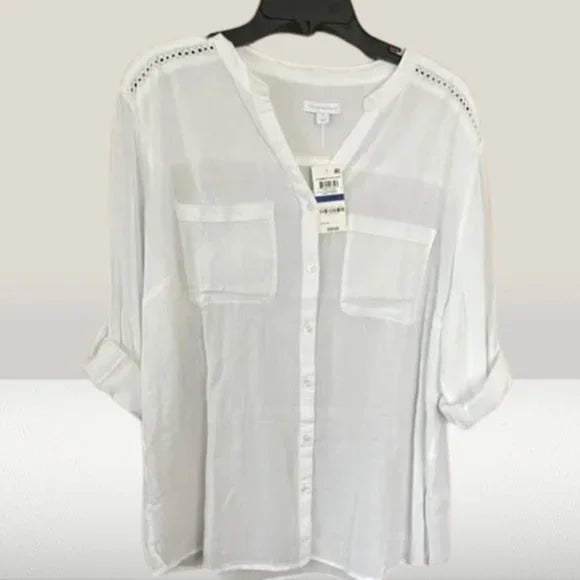 NWT Charter Club Women's White Button-Down Blouse Top. Size XL. Women's Fashion