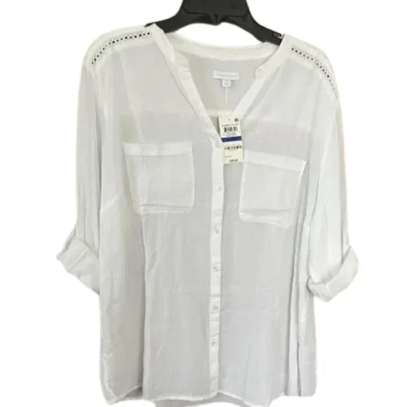 NWT Charter Club Women's White Button-Down Blouse Top. Size XL. Women's Fashion