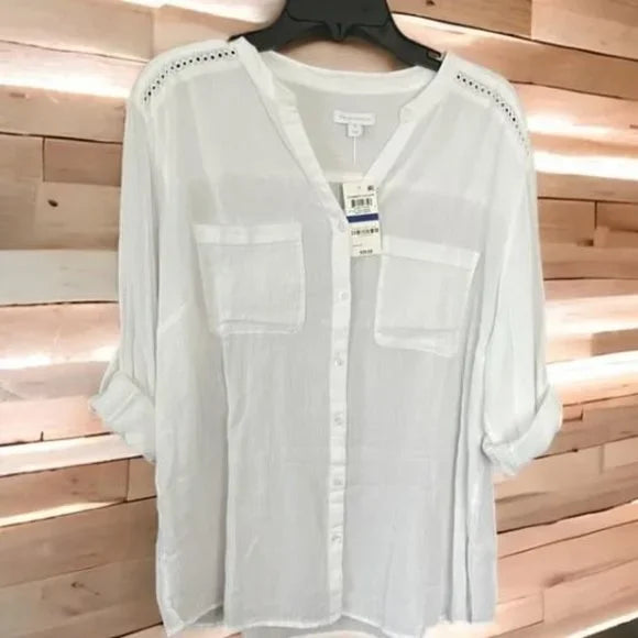 NWT Charter Club Women's White Button-Down Blouse Top. Size XL. Women's Fashion