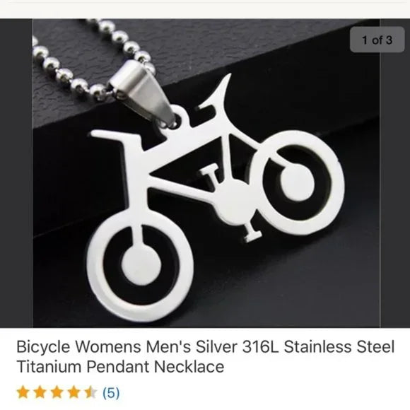 NWT Bike 🚲 Bicycle Stainless Steel Pendant‎ Necklace. Women's Fashion Accessories