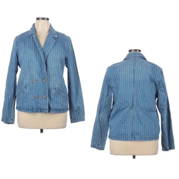 NWT Universal Thread Denim Blue Jean Jacket Striped. Size‎ Small. Women's Ladies‎ Fashion.