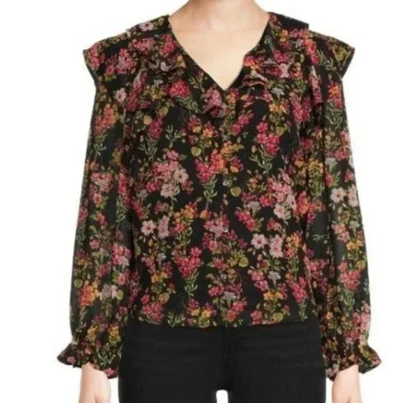 NWT Time and Tru Women's Floral Blouse Top with Ruffles Size XL. Women's Fashion