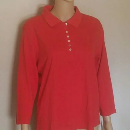 NWT Jamacia Bay Orange Long Sleeve Polo w/Pineapple Logo Size XL. Women's Ladies Fashion