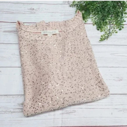 NWT Emaline Pink Pullover Sequin Short Sleeve Sweater Blouse Size XL