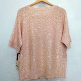 NWT Emaline Pink Pullover Sequin Short Sleeve Sweater Blouse Size XL