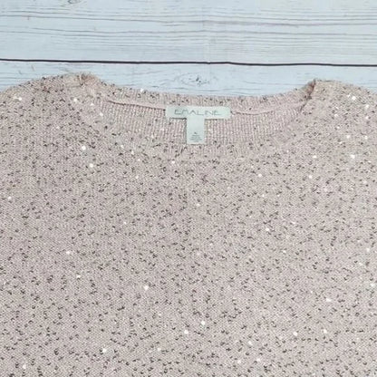 NWT Emaline Pink Pullover Sequin Short Sleeve Sweater Blouse Size XL