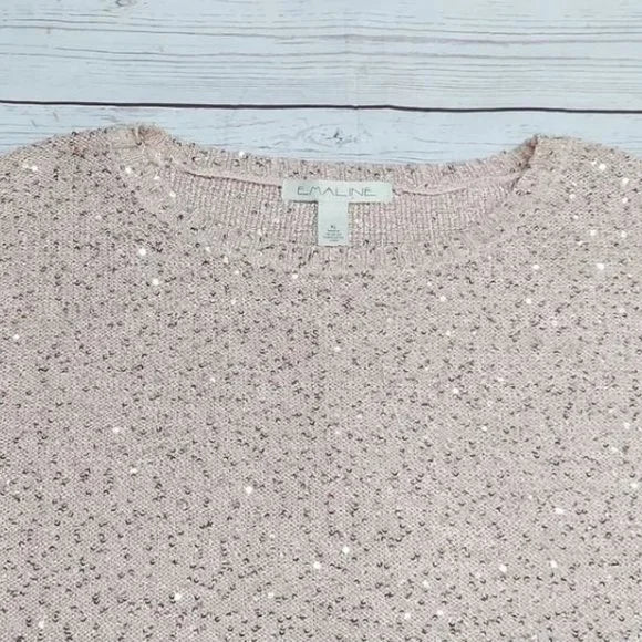 NWT Emaline Pink Pullover Sequin Short Sleeve Sweater Blouse Size XL