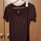 NWT Van Heusen Brown Short Sleeve Top Blouse Size Large. Women's Fashion