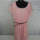 NWT NY Collection Women's Petite Pink Lace Lined Belted Dress Size PL‎ . Women's Ladies Fashion