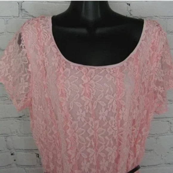 NWT NY Collection Women's Petite Pink Lace Lined Belted Dress Size PL‎ . Women's Ladies Fashion