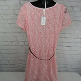 NWT NY Collection Women's Petite Pink Lace Lined Belted Dress Size PL‎ . Women's Ladies Fashion