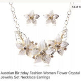 NWT‎ Austrian Flower 🌸 Crystal Necklace Earrings Set. Women's Fashion Jewelry