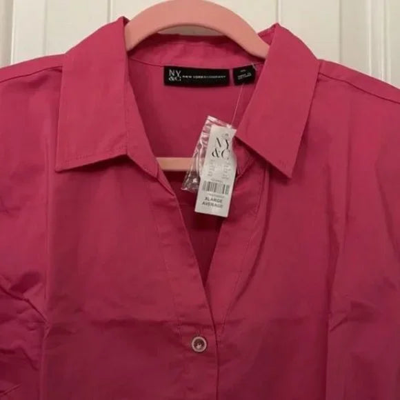 NWT Fuchsia NYCO Oxford blouse Size XL, long sleeve, sleeves can be rolled up as well