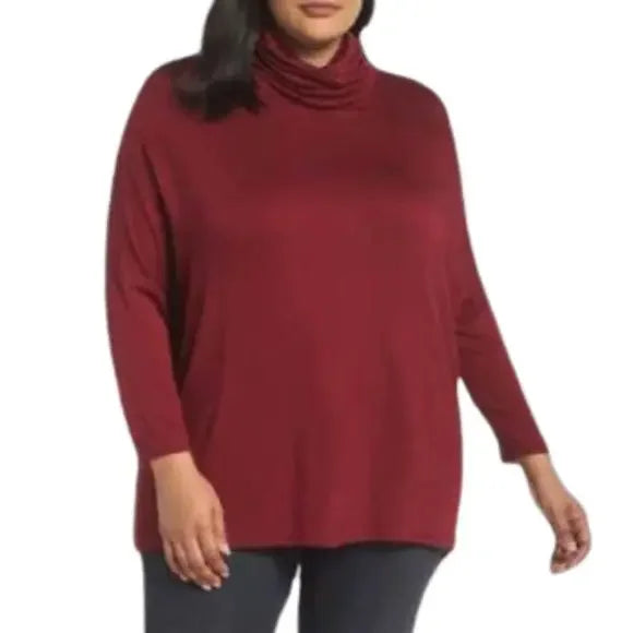 NWT New Caslon Cowl Neck Tunic Maroon Long Sleeve‎ Top Blouse Plus Size 3X