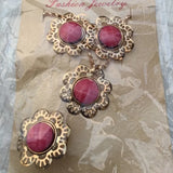 New Floral Pink Necklace Earrings Ring Jewelry‎ Set, Women's Fashion