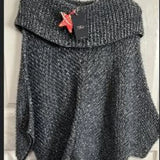 NWT New Wool Solid‎ Gray with Metallic Design Poncho Size Large Women's Fashion