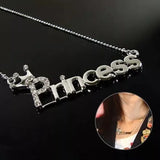 Brand New Silver Letters "Princess" Pendant Necklace with Crown. Fashion Jewelry