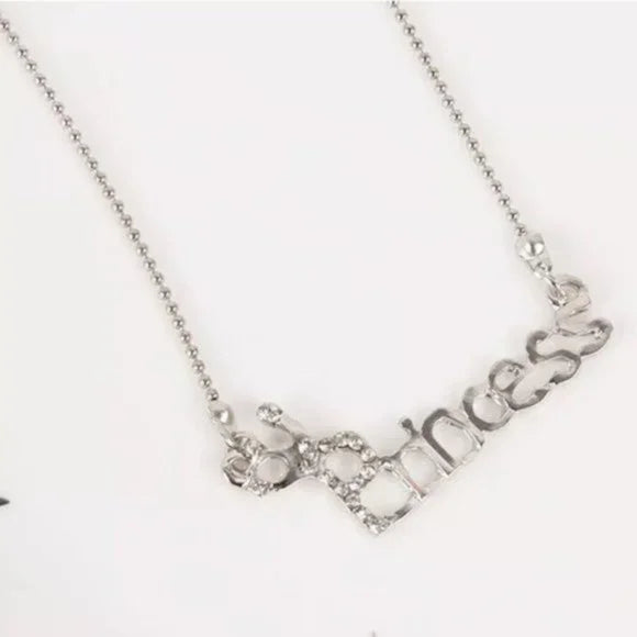 Brand New Silver Letters "Princess" Pendant Necklace with Crown. Fashion Jewelry