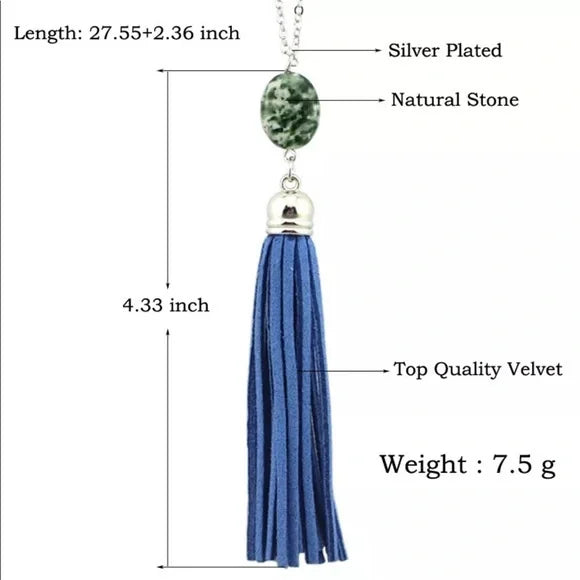 NWT New Long Tassel‎ Necklace w/ Oval Gemstone. Women's Fashion Jewelry