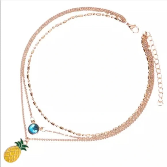 NWT 3‎ layer Choker Pineapple 🍍 Necklace. Women's Fashion Jewelry