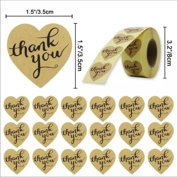 100 pcs NEW THANK YOU 😊 Golden Heart‎ Sticker