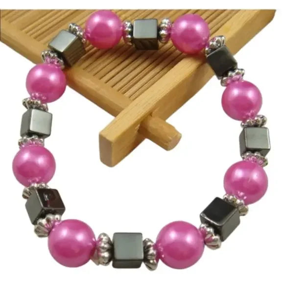 New Pink Beads Hematite Stretchable Bracelet. Women's Fashion‎ Accessories