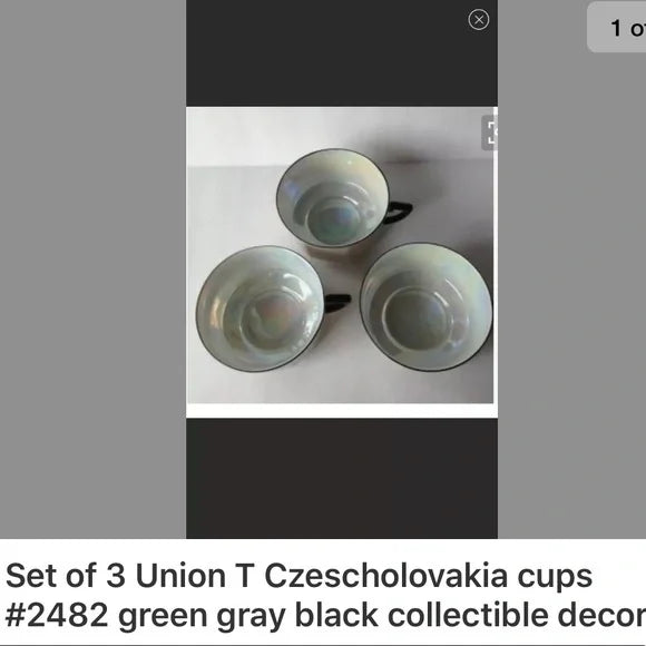 Bundle of 3 Union T Czechoslovakia Oyster Shell Cups.‎ Grayish-Green in Color