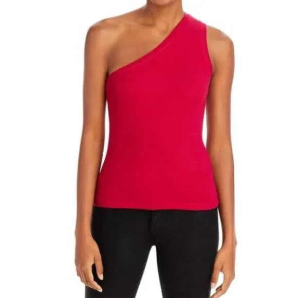 NWT Three Dots Women's Pink One Shoulder Ribbed Shirt Tank Top. Size XL.