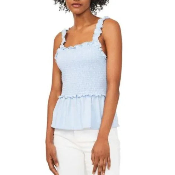 NWT Riley & Rae Women's Blue Smocked Stretch Shirt Tank Top Cami. Size XL.