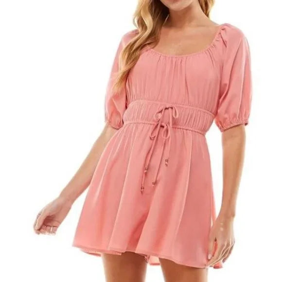 NWT Be Bop Women's Pink Smocked Wide-Neck Puff-Sleeve Romper Juniors Size XL