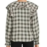 NWT Time and Tru‎ Plaid Black & White Ruffle Long Sleeve Blouse Size XL