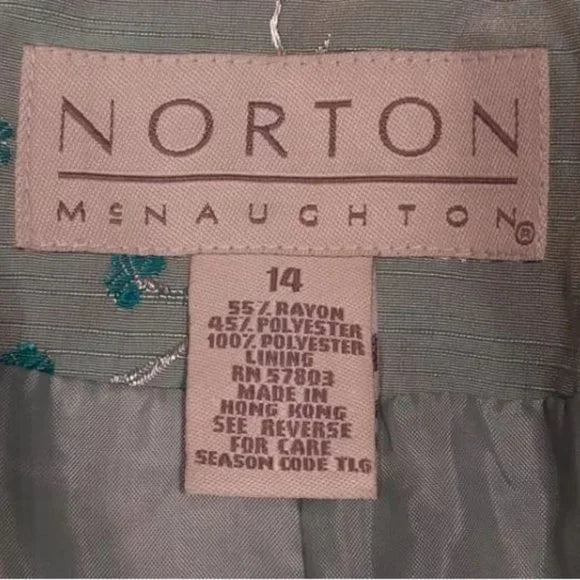 NWT Norton‎ McNaughton Women's Embroidered Lined Dressy Blazer Jacket Size 14