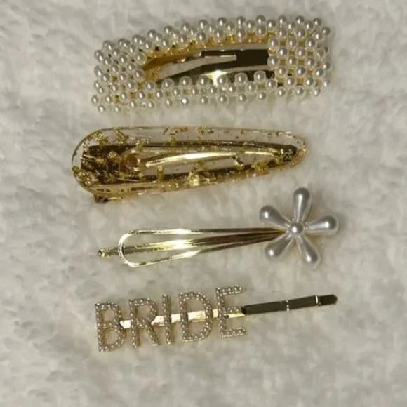 New 4 Golden Beautiful Bride Hairclips Set. Fashion Accessories.