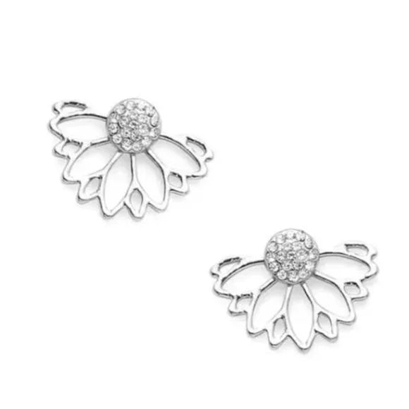 New Silver Toned Floral Hanging Lotus Earrings. Women's Fashion Jewelry.