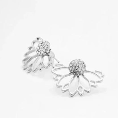 New Silver Toned Floral Hanging Lotus Earrings. Women's Fashion Jewelry.