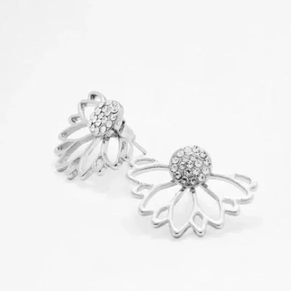 New Silver Toned Floral Hanging Lotus Earrings. Women's Fashion Jewelry.