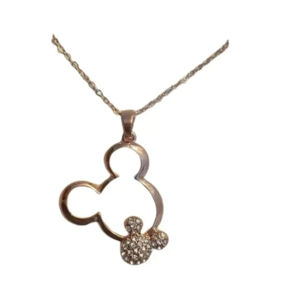 New Mickey Mouse Pendant Necklace Rose Gold Color. Fashion Jewelry