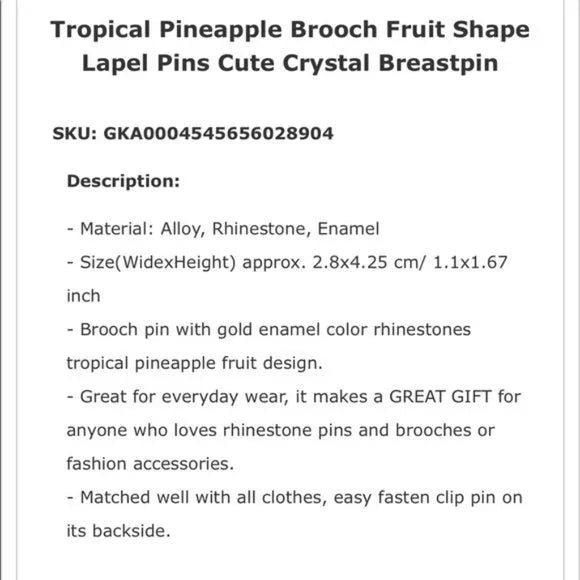 30% OFF NWT New Pineapple 🍍‎ Brooch Pin