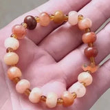 NWOT 10mm Natural Champagne Brown Golden Silk Jade Circle Beads Stretch Bracelet