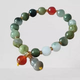 NWOT 8mm Natural Green Golden Silk Jade Red Agate Round Beads Stretch Bracelet