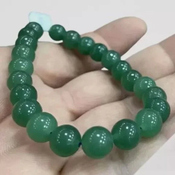 NWOT Certified 8mm Natural Green Jade Round Beads Stretch Bracelet 7.5''