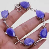 NWOT Simulated Sapphire 925 Silver Plated Handmade Bracelet of 7" Ethnic