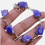 NWOT Simulated Sapphire 925 Silver Plated Handmade Bracelet of 7" Ethnic